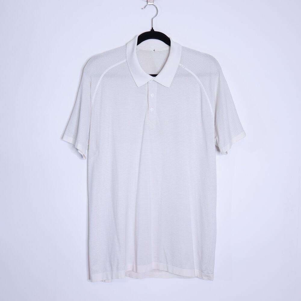 LULULEMON Metal Vent Polo Shirt White Short Sleeve Lightweight Men's XL
